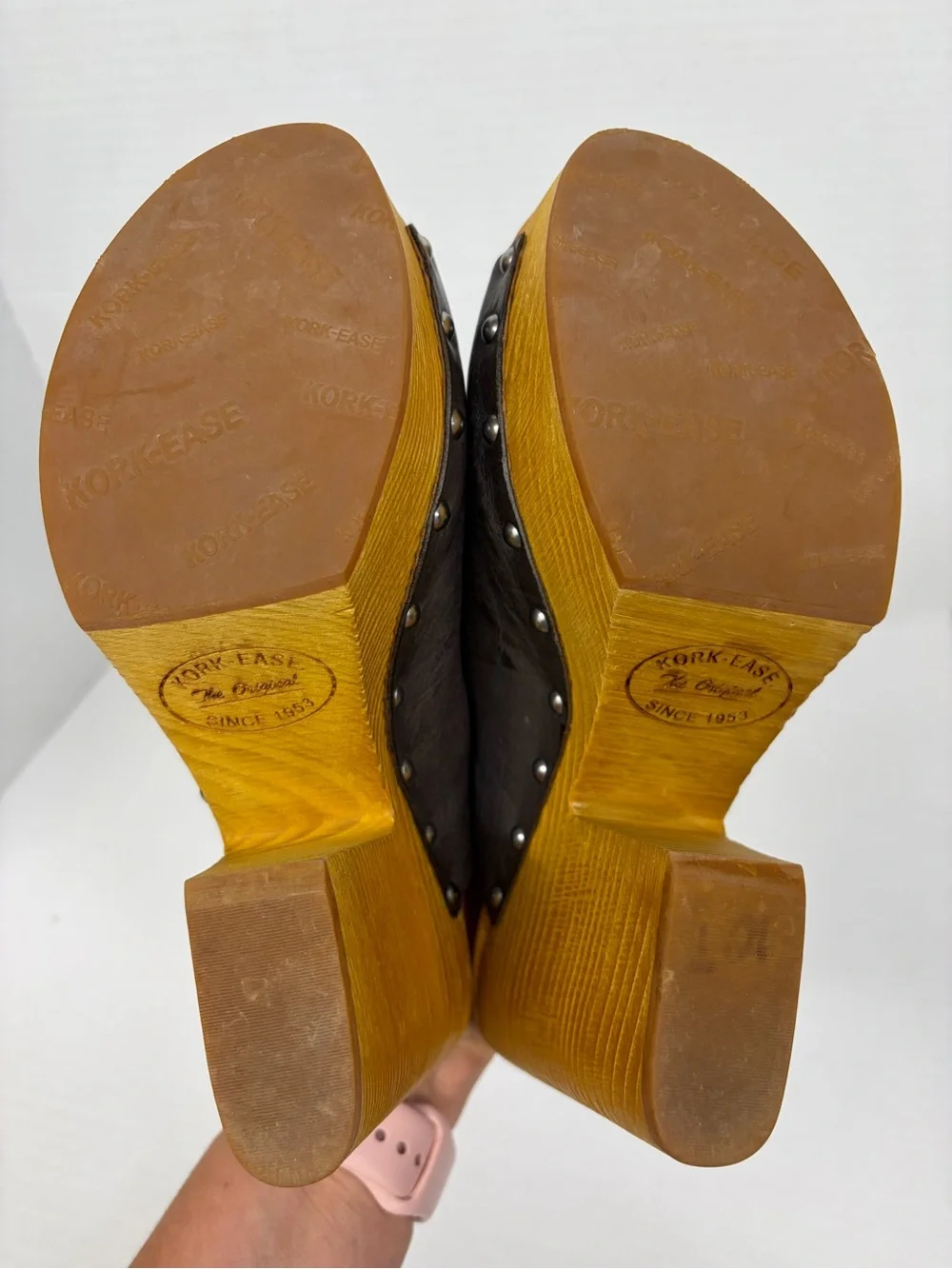 Kork Ease Harlin Wood Heel Platform Leather Open Toe Mule Clog Brown Size 9